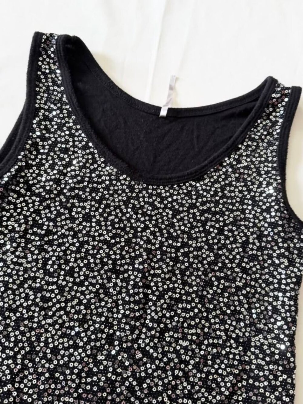 Black Sequin Tank Top Sparkly Sleeveless Y2K Party Going Out Top - Picture 3 of 5